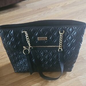 Anne Klein Black Quilted Tote with Gold Chain Accents Great Shape!